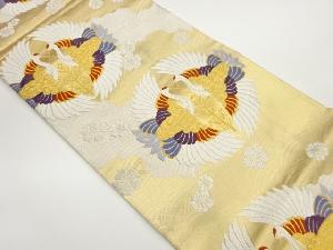 向かい鶴に桜・荒波模様織出し袋帯